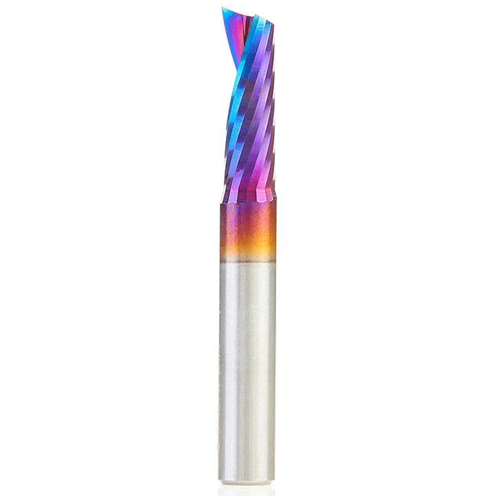 51404-K Spiral O Single Flute Plastic Cutting Up-Cut Mirror Finish CNC Router Bit 1/4 D" 3/4"CH 1/4"SH 2"OL